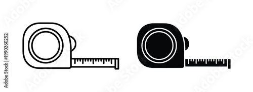 Minimalist tape measure vector icons, construction measuring tool set, black and white ruler scale symbols for carpentry and diy projects