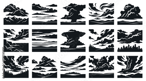 Black  White Silhouette Cloudscapes Vector Collection for Nature and Weather Designs