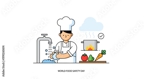 Chef practicing food hygiene by washing hands for safe food preparation.