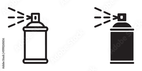 Aerosol spray can icon set with black and white line art variations for graffiti art paint and industrial cleaning.