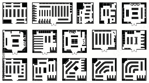Top View Black and White Retail Store Layouts, Floor Plans