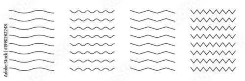 Wave line and wavy zigzag lines. Black underlines wavy curve zig zag line pattern in abstract style. Vector Illustration . EPS 10 .