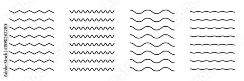 Wave line and wavy zigzag lines. Black underlines wavy curve zig zag line pattern in abstract style. Vector Illustration . EPS 10 .
