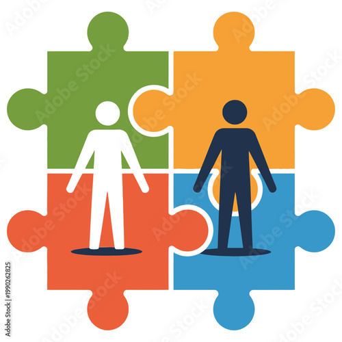 Teamwork Concept with Puzzle Pieces and Figures.