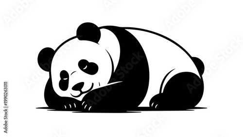 A sweet and peaceful cartoon panda bear is depicted soundly sleeping or resting on its side, showcasing its characteristic black and white fur in a simple, adorable vector illustration.