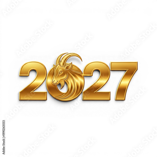 Shimmering golden 2027 year number design with festive embellishments isolated on transparent background