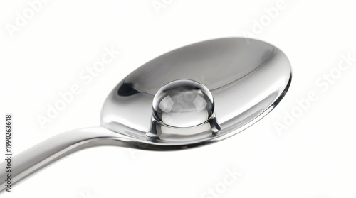 Stainless Steel Spoon with Water Droplet Minimal Realistic Isolated on White Background