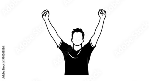 Man with arms raised in triumph.