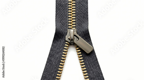 Zipper Close Up Minimal Realistic Detail Isolated on White Background for Fashion Concept