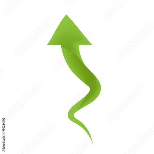 3D green upward arrow showing growth and success isolated on white background
