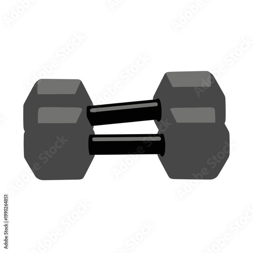 A pair of gray hex dumbbells with black grips, isolated on a white background, symbolizing weightlifting and fitness
