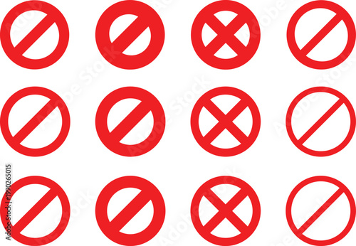 Forbidden, prohibition, warning, ban, do not, no, attention signs for zone or area icon vector sticker mark collection