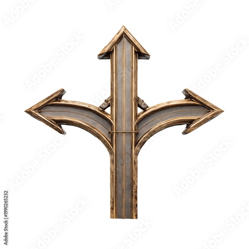 Wooden direction arrows signpost multiple paths decision concept isolated on transparent background