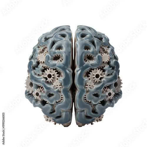 Detailed human brain digital mesh anatomy concept isolated on transparent background