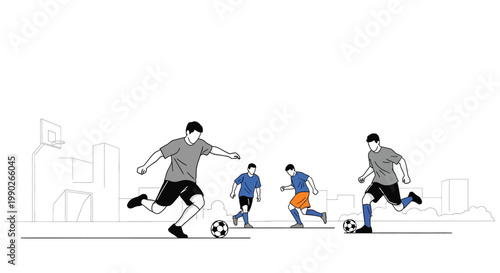 Men playing soccer with balls.