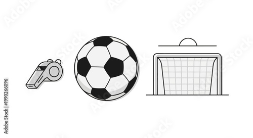 Soccer ball and sports equipment.