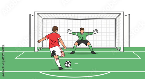 Soccer player kicking ball at goal.