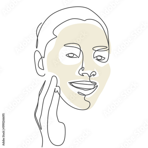 Beautiful woman wearing a face mask — minimalist continuous line art illustration