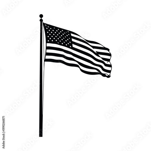 American flag waving on flagpole vector