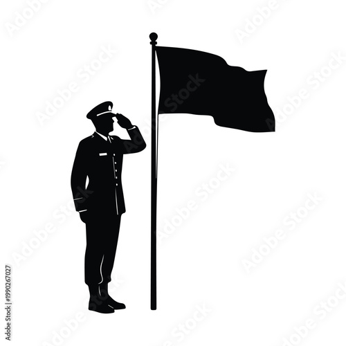 Military officer saluting flag pole silhouette
