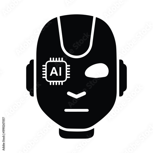 Robot head with AI chip illustration