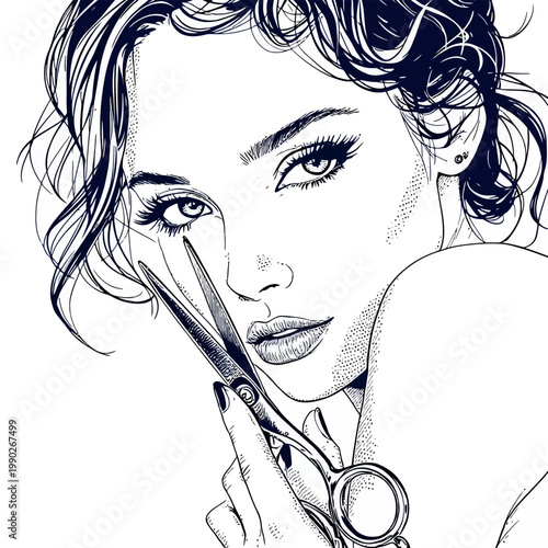 Vsai woman holding scissors fashion styling hair beauty portrait