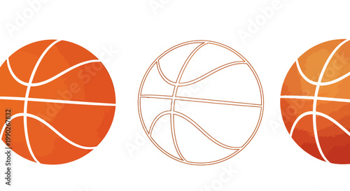 Three basketball icons in orange and white color scheme illustration.