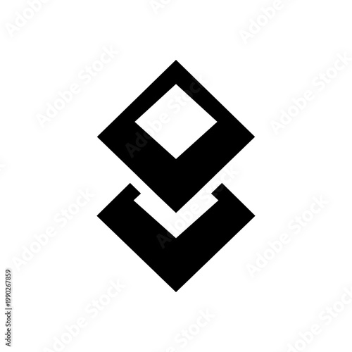 Abstract geometric black and white symbol with stacked diamond and inverted V shapes.