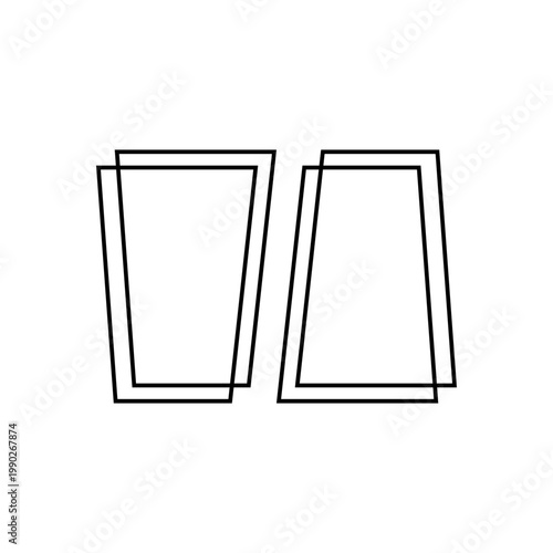 Two abstract, overlapping, tilted rectangular outlines in black on a white background, creating a minimalist geometric design.