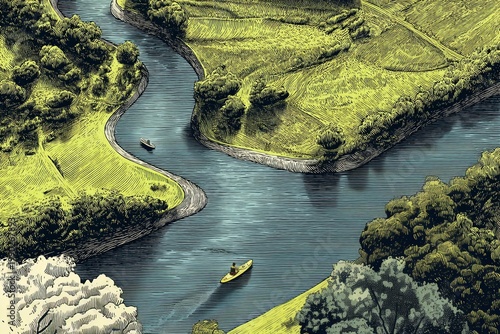 A distant paddleboarder on a river 