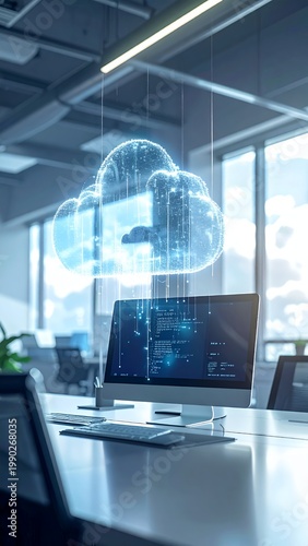 Cloud Computing Technology Concept in Modern Office Environment.