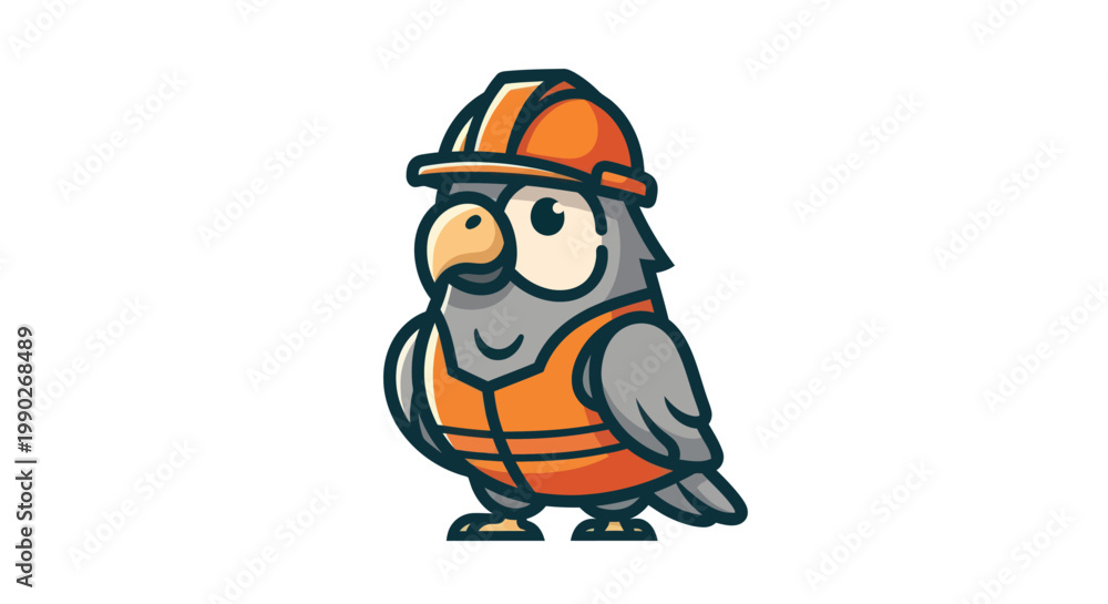 Naklejka premium Cartoon bird construction worker illustration
