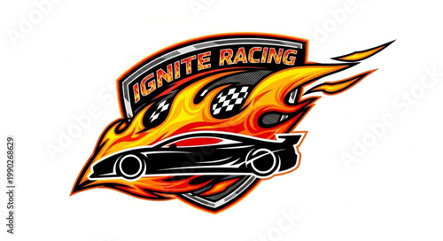 Ignite Racing Logo with Flames and Sports Car.