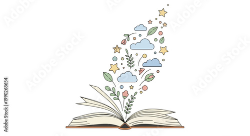 Book with plants and stars coming out.