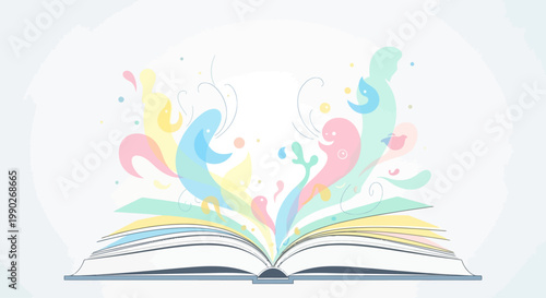 Open Book with Colorful Pages Emerging.