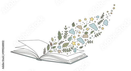 Book with leaves and flowers coming out.