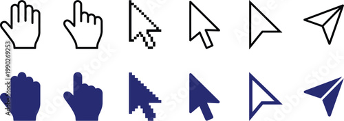 Computer mouse click cursor isolated on transparent. Cursors icons click set. Cursor set in hand, arrow and mouse forms, hand pointer.