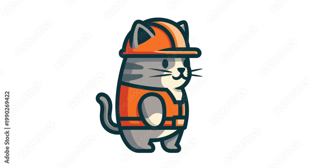 Naklejka premium Cartoon cat construction worker illustration