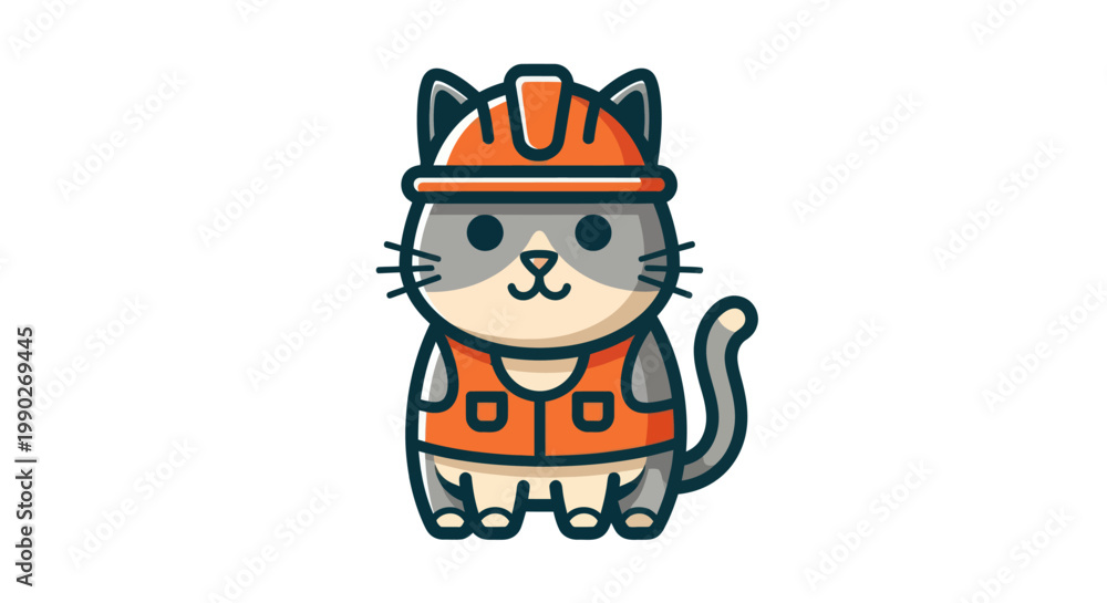 Fototapeta premium Cartoon cat construction worker illustration