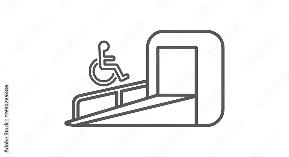 Fototapeta premium A simple line drawing of a wheelchair ramp leading to a doorway
