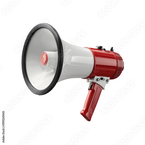 Red megaphone loudspeaker announcement concept isolated on transparent background