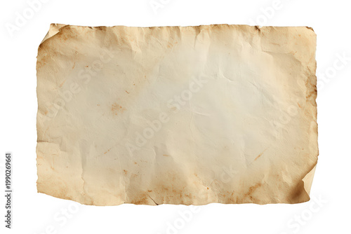 Old vintage parchment paper with crumpled texture and burnt edges, blank antique background ready for text, transparent