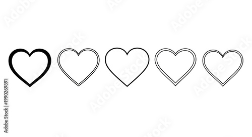 Minimalist Vector Heart Outline Icons for Digital User Interface Ratings and Expressing Love and Appreciation