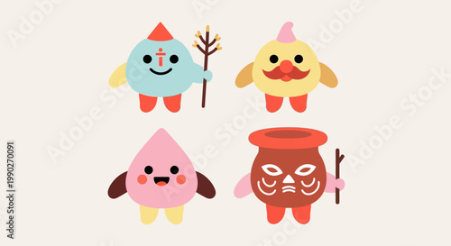 Cute Cartoon Characters with Diverse Expressions and Unique Outfits