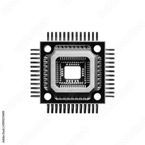 CPU chip top view electronic circuit component isolated on transparent background