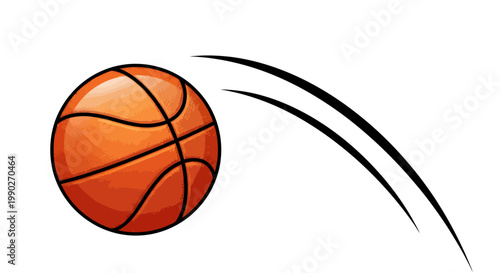 Dynamic basketball in motion with curved trail suggesting speed and athletic play.