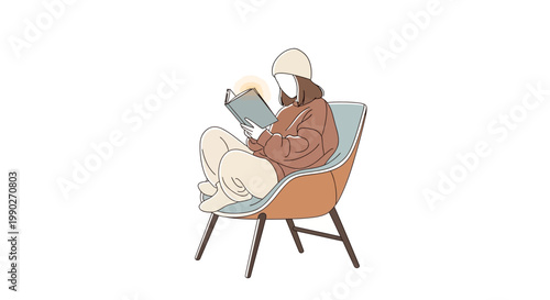 Woman Sitting in Chair Reading Book.