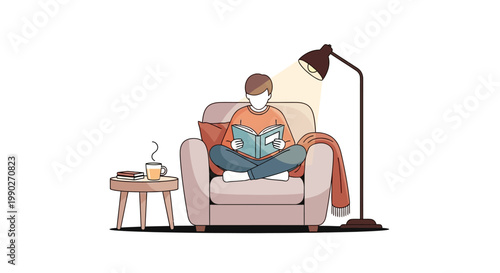 Man Sitting on Armchair with Book.