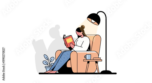 Woman Reading Book on Armchair.