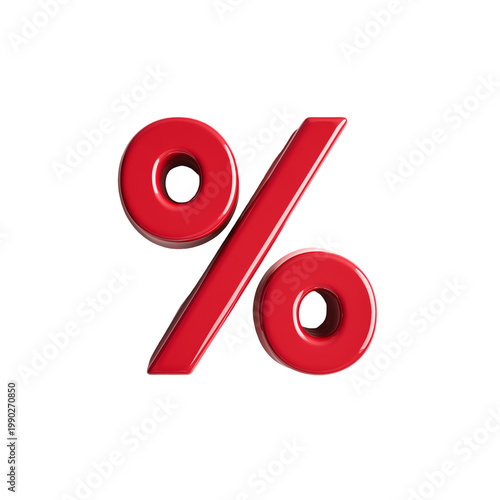 Red percentage symbol discount sale concept isolated on transparent background